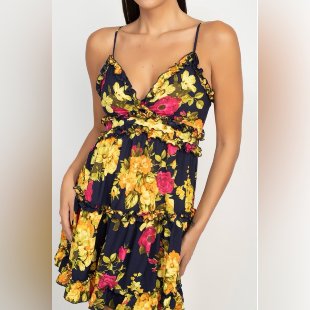 Floral Navy and Yellow Dress - Picture 5 of 10